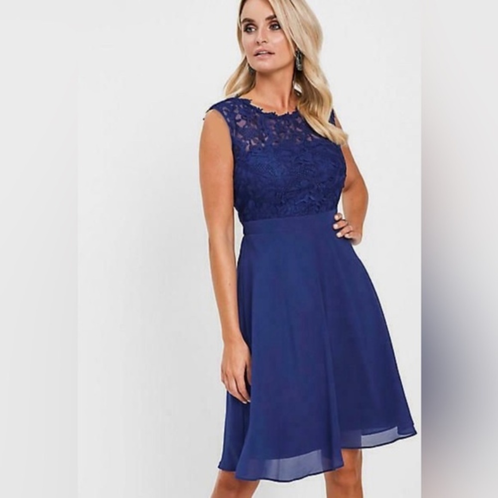 Navy lace and chiffon midi dress size small